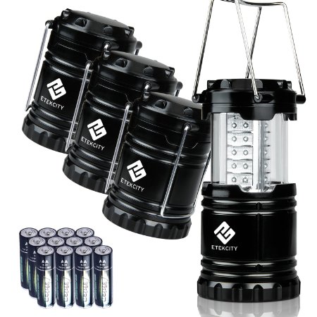 Etekcity 4 Pack LED Camping Lantern, Ultra Bright Camping equipment (Black, Collapsible)