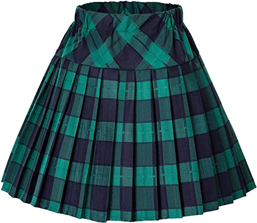 Urban CoCo Women's Elastic Waist Tartan Pleated School Skirt