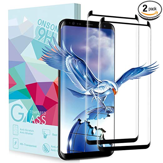 ONSON Samsung Galaxy S8 Screen Protector, [2-Pack] Full Coverage Screen Protector, Tempered Glass 3D Curved HD Clear Anti-Bubble Film for Samsung Galaxy S8