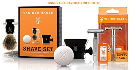 Van Der Hagen Men's Luxury, Shave Set with Van Der Hagen Tradition Safety Razor with 5 Premium Blade