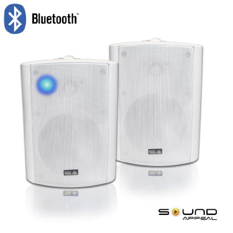 Bluetooth 5.25" Indoor/Outdoor Weatherproof Patio Speakers (White- pair)-by Sound Appeal
