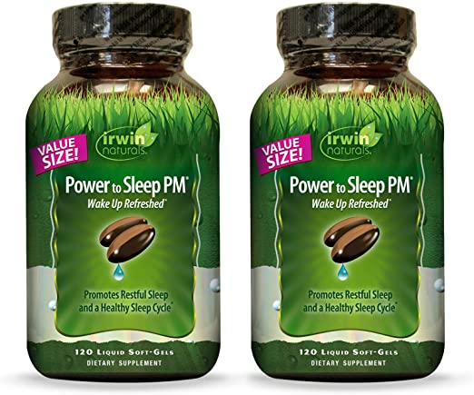 Irwin Naturals Power to Sleep PM - Relaxing Blend of Melatonin, GABA, Ashwagandha, Valerian, L-Theanine & More - Calm Mind & Body - 120 Liquid Softgels Twin Pack