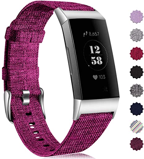 Maledan Compatible with Fitbit Charge 4 and Fitbit Charge 3 Bands for Women Men, Breathable Woven Fabric Replacement Accessory Strap for Charge 4/Charge 3/Charge 3 SE, Small, Fuchsia