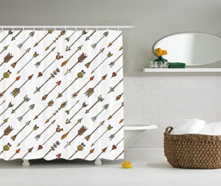 Ambesonne Arrow Decor Collection, Colored Arrowheads and Arrow Tails Pattern Decorative Art Image, Polyester Fabric Bathroom Shower Curtain, Multi