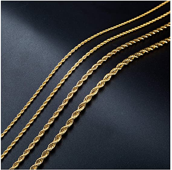 SANNYRA 2MM 3MM 4MM 5MM Gold Plated Twist Chain Necklace Stainless Steel Necklace 16-38 Inches Women Men's Jewellery