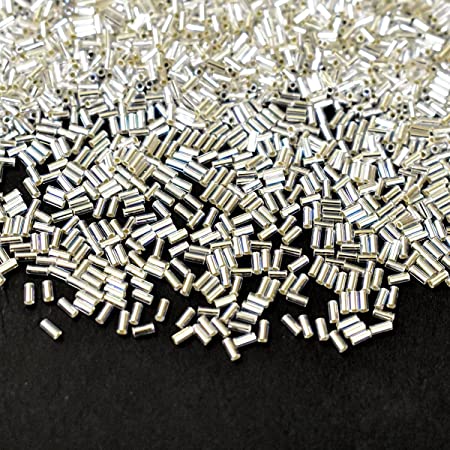M.G.B Japanese Glass Bugle Seed Tube Spacer Loose Beads for Jewelry Making and Beading, 3MM, Silver-25 Grams