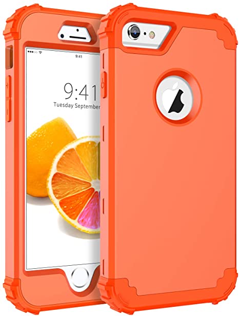 BENTOBEN iPhone 6S Case, iPhone 6 Case, 3 in 1 Heavy Duty Rugged Hybrid Hard PC Soft Silicone Bumper Shockproof Non-Slip Protective Case Cover for Apple iPhone 6S/iPhone 6 (4.7 Inch), Coral Orange