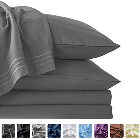 LIANLAM Queen Bed Sheets Set - Super Soft Brushed Microfiber 1800 Thread Count - Breathable Luxury Egyptian Sheets 16-Inch Deep Pocket - Wrinkle and Hypoallergenic-6 Piece（Dark Grey，Queen）