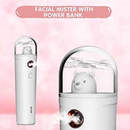 EMIE Nano Facial Cool Mist Sprayer, Handy Portable Humidifier Mister with Emergency Power Bank, Mini Steamer Beauty Skin Care Instrument for Hydrating & Refreshing