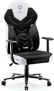 Diablo X-Gamer 2.0 Chaise Gaming Fauteuil de Gamer de Bureau Couverture en Tissu Design Ergonomique Coussin Lombaire Accoudoirs Confortables (Noir-Blanc)