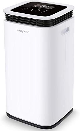Waykar 70 Pint Dehumidifier for Home Basements Bedroom Garage, 9 Gallons/Day Working Capacity, Four Air Outlets, with 1.18 Gallon Water Tank, Continuous Drain Hose and Wheel Spaces up to 4500 Sq Ft