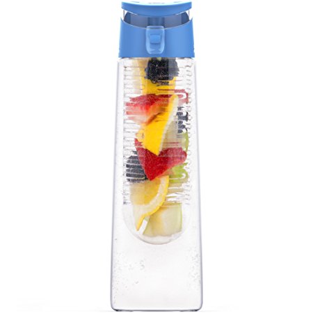 Vremi 24 Oz Fruit Infuser Water Bottle - BPA Free Tritan Reusable Plastic Water Bottle with Fruit Infusion Insert Basket and Flip Top Leak Proof Lid for Flavor Infused Beverage Sports Drinks