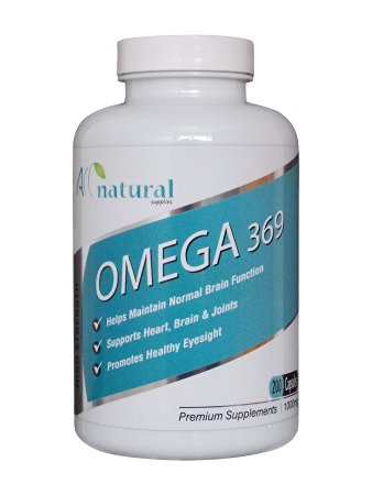 All Natural Omega 3 6 & 9, 1000mg pack of 200 High Strength liquid softgels. From ONLY £8.99 | FREE delivery on all UK orders