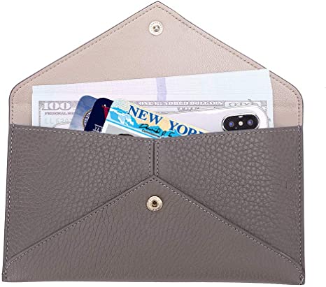 Womens Envelope Clutch Wallet Leather Card Phone Coin Holder Organizer with Zipper Pocket, Grey
