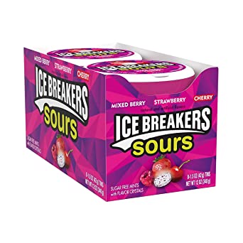 ICE BREAKERS Sour Mints, 1.5oz, Pack of 8 (Mixed Berry, Strawberry, Cherry)