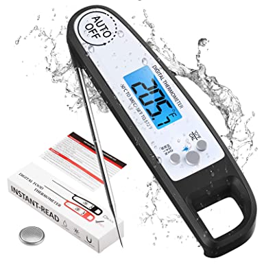 AMIR Meat Thermometer, Ultra Fast Cooking Thermometer, Digital Waterproof Food Thermometer with LCD Backlit and Calibration, for BBQ, Candy, Oil Deep Fry, Baking (Battery Included)