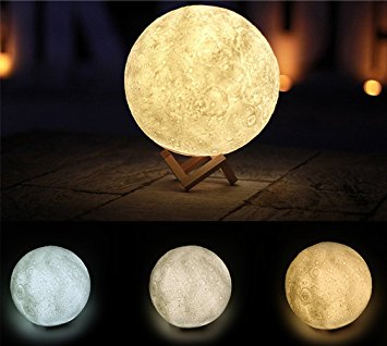 Night Light 3D Printing Moon Lamp, 3 Colors Dimmable Touch Control Brightness with USB Charging, Home Decorative Led Table Lights Baby Night Light (13cm/5.1")
