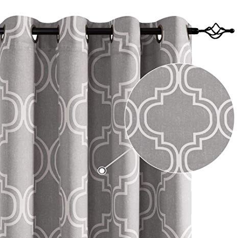 Moroccan Tile Printed Curtains for Bedroom Grey Curtains for Living Room Darkening Window Curtain Panels 95 inches Long Grommet Top 2 Panels Window Treatment(95" Grey 2 pcs)