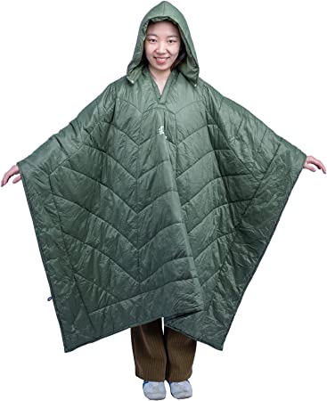 iClimb Hooded 3M Thinsulate Insulation Warm Camping Blanket Wearable Poncho Ultralight Compact (Green)