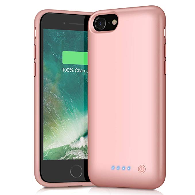 Battery Case for iPhone 8/7, 6000mAh Portable Rechargeable Battery Pack Charger Case for Apple iPhone 8 iPhone 7 [4.7 Inch] Extended Charging Case Protective Power Bank Backup Cover - Rose Gold