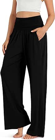 ODODOS Women's Wide Leg Palazzo Lounge Pants with Pockets Light Weight Loose Comfy Casual Pajama Pants-28/30"/32" Inseam