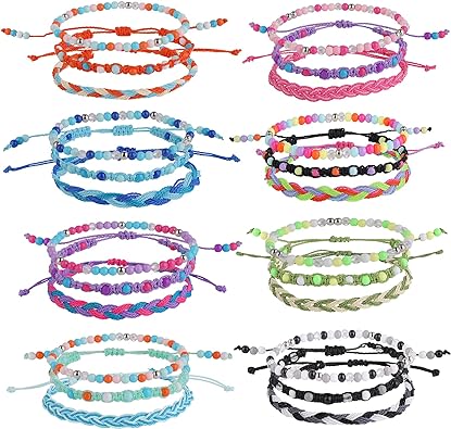 24 Pieces Surfer Woven Friendship Bracelet Handmade Braided Bracelets Adjustable Boho String Bracelets Jewelry for Women Teen Girls Multicolor