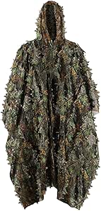 Zicac Outdoor Ghillie Suit 3d Leafy Camo Poncho for Men Hunting Bird Watch Military CS Woodland Hoodie Camouflage Cloak