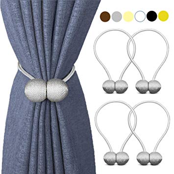 HILELIFE Magnetic Curtain Tiebacks Clips - Window Tie Backs Holders for Home Office Decorative Rope Holdbacks Classic Tiebacks Design (2 Pair (Grey))