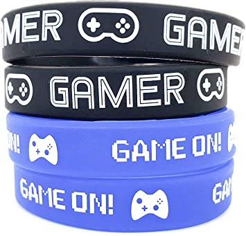 L LIFETIME Video Game Party Favor Bands, Gamer Birthday Supplies Goody Bag Kids Teen Tween Size Wrist Bracelets for Boys Girls 24 Pack