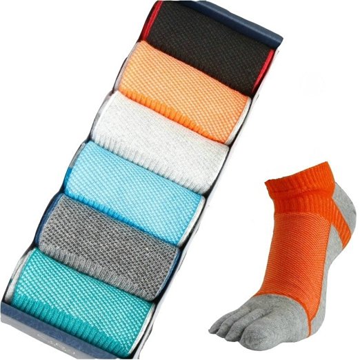 Men's Cotton Finger Five Toe Socks Athletic Running Colorful 6-Pack