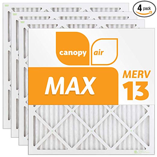 Canopy Air 20x20x1 MERV 13 (4 pack) MAX Allergen Protection Air Filter for a Healthy Home, 20x20x1, Box of 4, Made in The USA