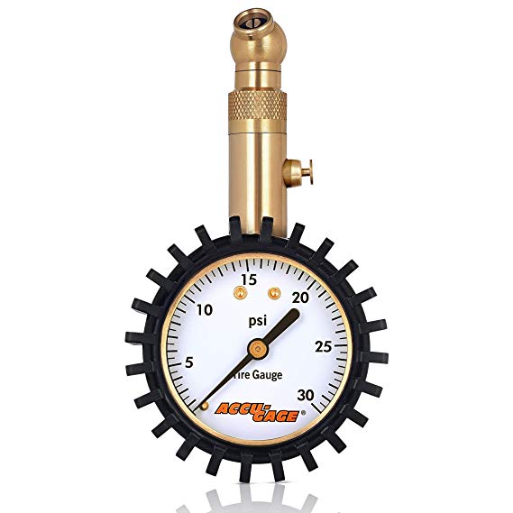 Accu-Gage Low Pressure Tire Gauge with Protective Rubber Guard, Angled Chuck, 30psi