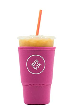 Java Sok Reusable Iced Coffee Sleeve – Cup Insulator Sleeve for Cold Beverages and Neoprene Cup Holder | Ideal for Starbucks Coffee, McDonalds, Dunkin Donuts, More (32 oz Large, Pink)