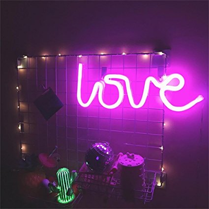 Neon Love Signs Light LED Neon Art Decorative Lights Wall Decor for Girls Bedroom House Bar Pub Hotel Beach Recreational (purple love)