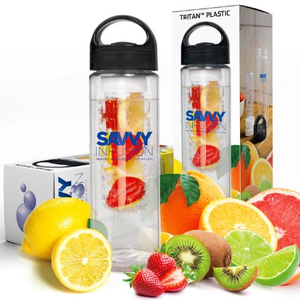 Savvy Infusion® Water Bottle - 24 Oz - Create Your Own Naturally Flavored Fruit Infused Water, Juice, Iced Tea, Lemonade & Sparkling Beverages - Choice of Dazzling Colors