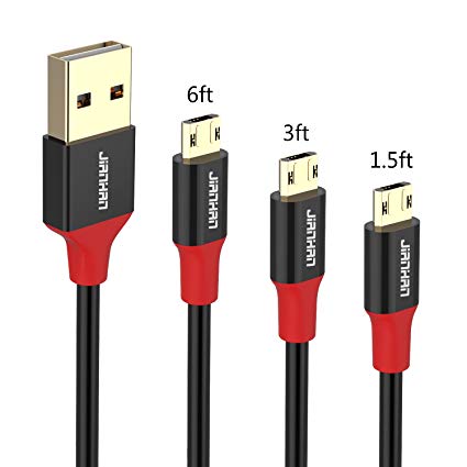Micro USB Cable,JianHan 3 Pack 1.5FT 3FT 6FT Fast Charge Android USB Charger Cable Reversible Micro USB Charging Cord for Samsung Galaxy S7 S6 S6 Edge S4 S3 Note 5,LG G3 G4,Sony Xperia Z5 and More Android Smartphones (Black)