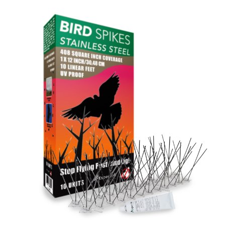 Aspectek Stainless Steel Bird Spikes Kit 10 Feet with Transparent Silicone Glue