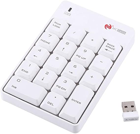 New 2.4GHz Wireless USB Numeric Keypad Numpad,with 18 keys NumberLaptop PC,can Compatble with Most Computers,Powered by 1 x AAA battery (white)