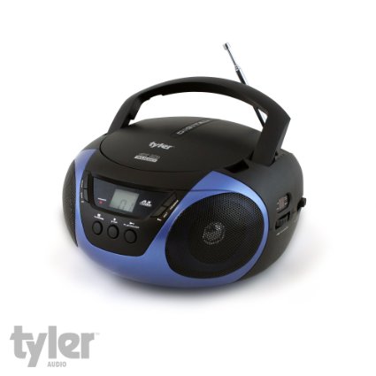 Tyler Portable Sport Stereo CD Player TAU101-BL with AMFM Radio and Aux and Headphone Jack Line-In Blue