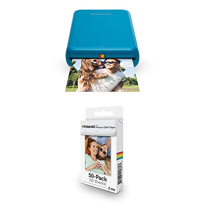 Polaroid ZIP Wireless Mobile Photo Mini Printer (Blue) with Polaroid 2x3ʺ Premium ZINK Zero Photo Paper 50-Pack