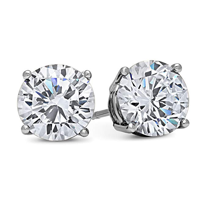 DTLA 14k White Gold Solid Cubic Zirconia Stud Earrings (in sizes 0.5ct, 1ct, 1.5ct, 2ct, 3ct, 4ct)
