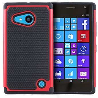 Microsoft Nokia Lumia 730 / 735 Case - Armatus Gear (TM) Slim Defender Hex Grid Hybrid Armor Case Impact Resistant Protector Cover For Nokia Lumia 730 / Lumia 735 - Red/Black
