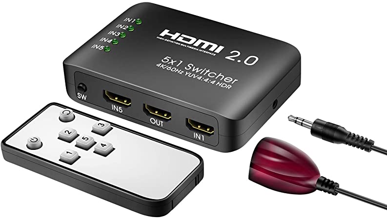 aoeyoo HDMI Switcher 4K@60Hz, HDMI Switcher Supports 4k@60Hz 3D 1080P, HDMI Switcher for PS4, Xbox Apple TV, FireStick, Blu-Ray Player (HDMI Switcher 5Port 4k@60Hz)