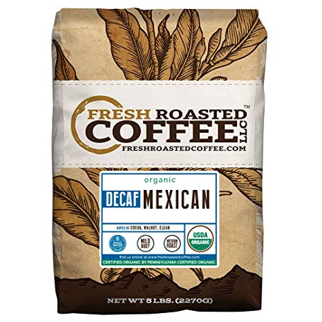 Mexican SWP Decaf Organic Coffee, Whole Bean, Swiss Water Processed Decaf Coffee, Fresh Roasted Coffee LLC. (5 lb.)