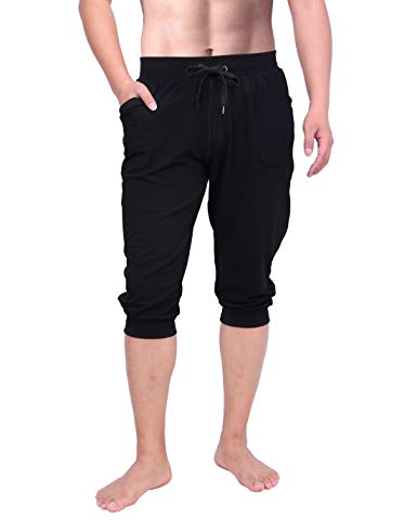 HDE Mens Workout Jogger Casual Waistband Sport Training Cuffed Yoga Capri Pant