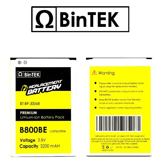 BinTEK Brand Samsung Galaxy Note 3 Battery B800BE 3200mAh Li-Ion Premium Battery Note 3 / Compatible with Models N900A N900T N900V N900P N9000 N9005 N900W8 N9002 AT&T, T-Mobile, Sprint, Verizon, Metro PCS, Cricket, US Cellular, Rodgers, Bell, Telus
