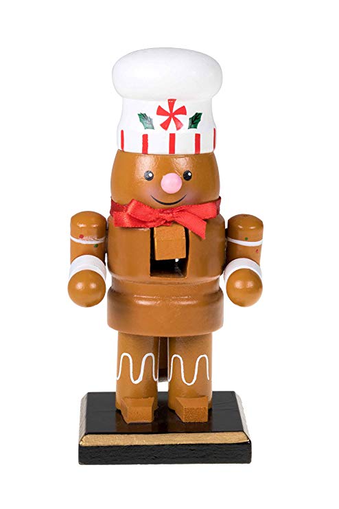 Traditional Christmas Chubby Gingerbread Man Nutcracker by Clever Creations | Wearing White Chef's Hat | 6" Tall Perfect for Shelves and Tables | 100% Wood