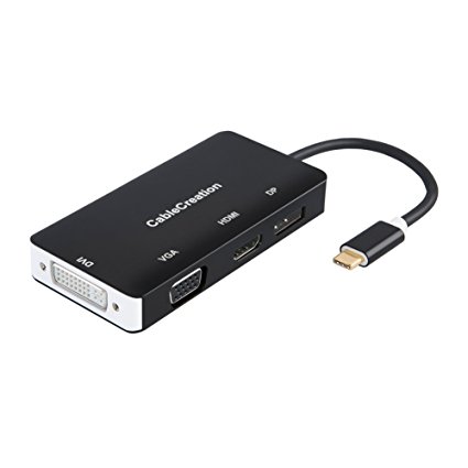 CableCreation 4 in 1 USB-C Type C to HDMI 4K   DP 4K   DVI   VGA Adapter, Thunderbolt 3 Compatible, Male to Female, DP Alt Mode, for Macbook Pro / MacBook / Yoga 920 / Chromebook Pixel, Black / 10 CM