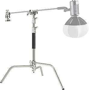 NEEWER Pro 100% Stainless Steel Heavy Duty C Stand with Boom Arm, Max Height 68"/172cm Photography Light Stand with 2.7ft/83cm Holding Arm, 2 Grip Head for Studio Monolight, Softbox, Reflector, SC172