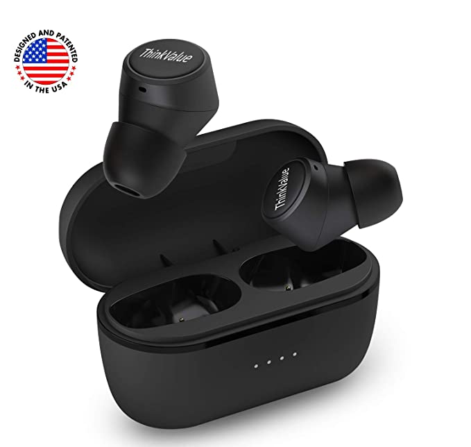 Airtwins (USA) True Wireless Earbuds Earphones Headphones Bluetooth 5.0 Deep Bass HD Sound Built-in Mic with Voice Assistance IPX6 42 Hours Playback with Charging Case Black